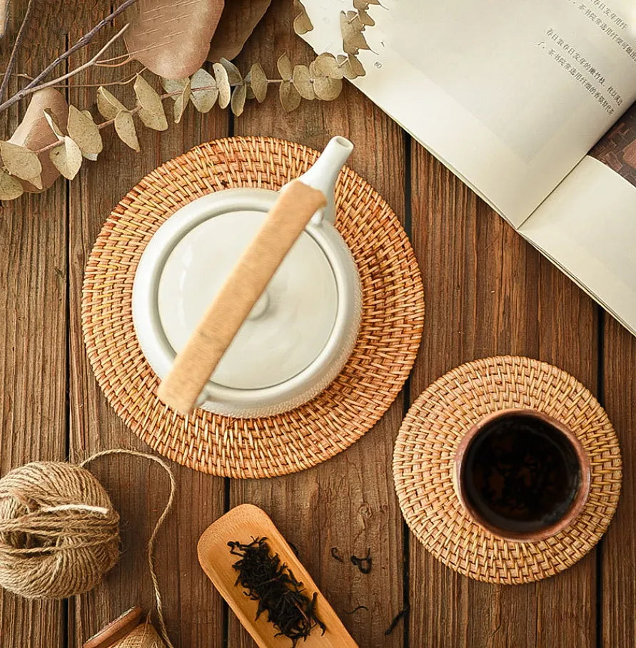 Round Natural Rattan Mat Coasters