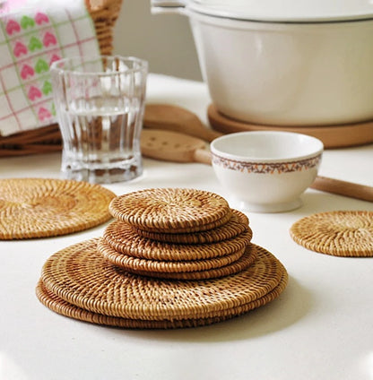 Round Natural Rattan Mat Coasters