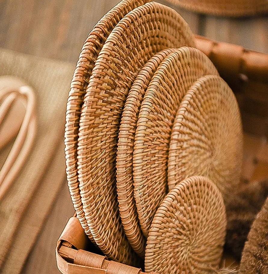 Round Natural Rattan Mat Coasters