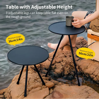 Portable Round Camping Table with Adjustable Legs