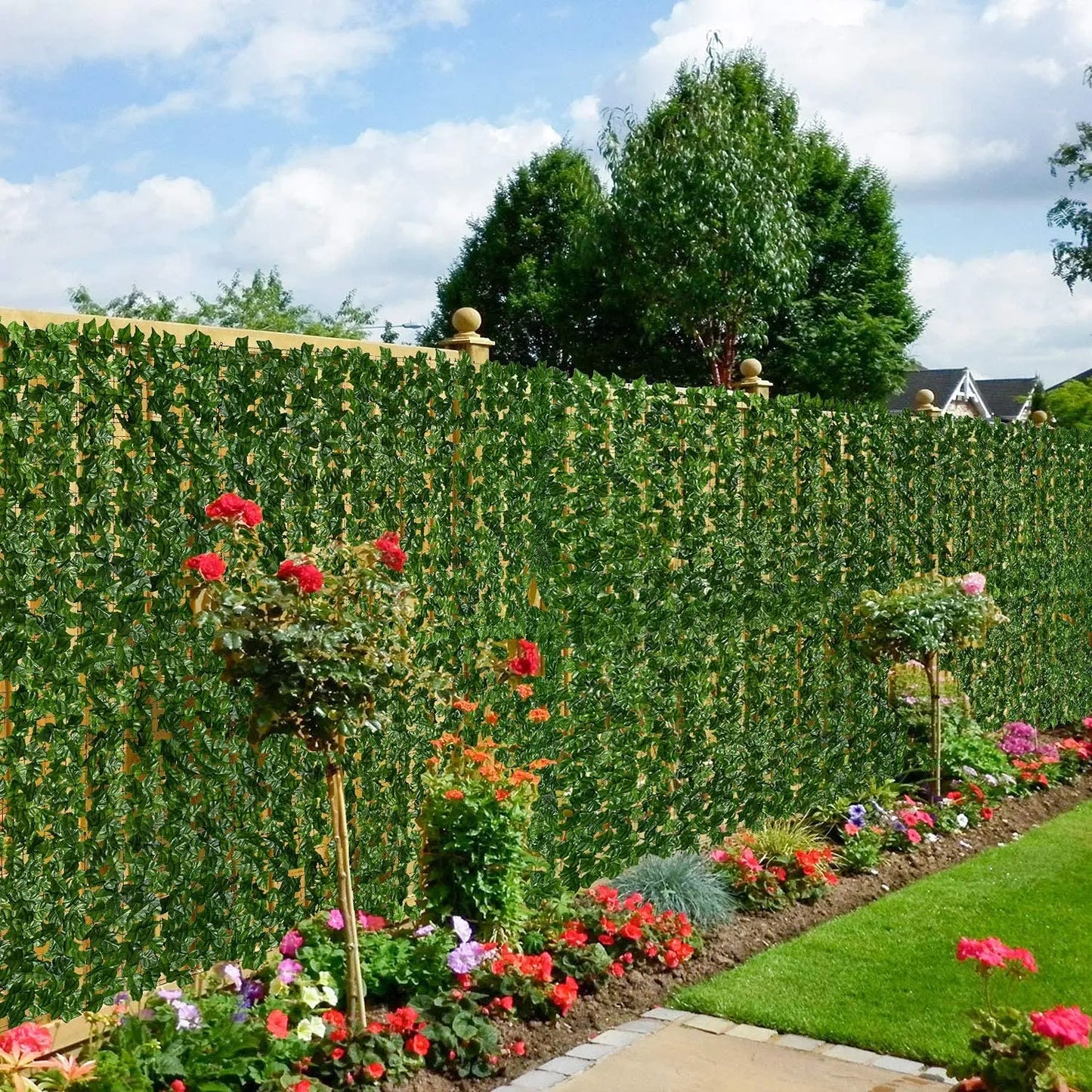 Artificial Green Ivy Fence Panel Leaves