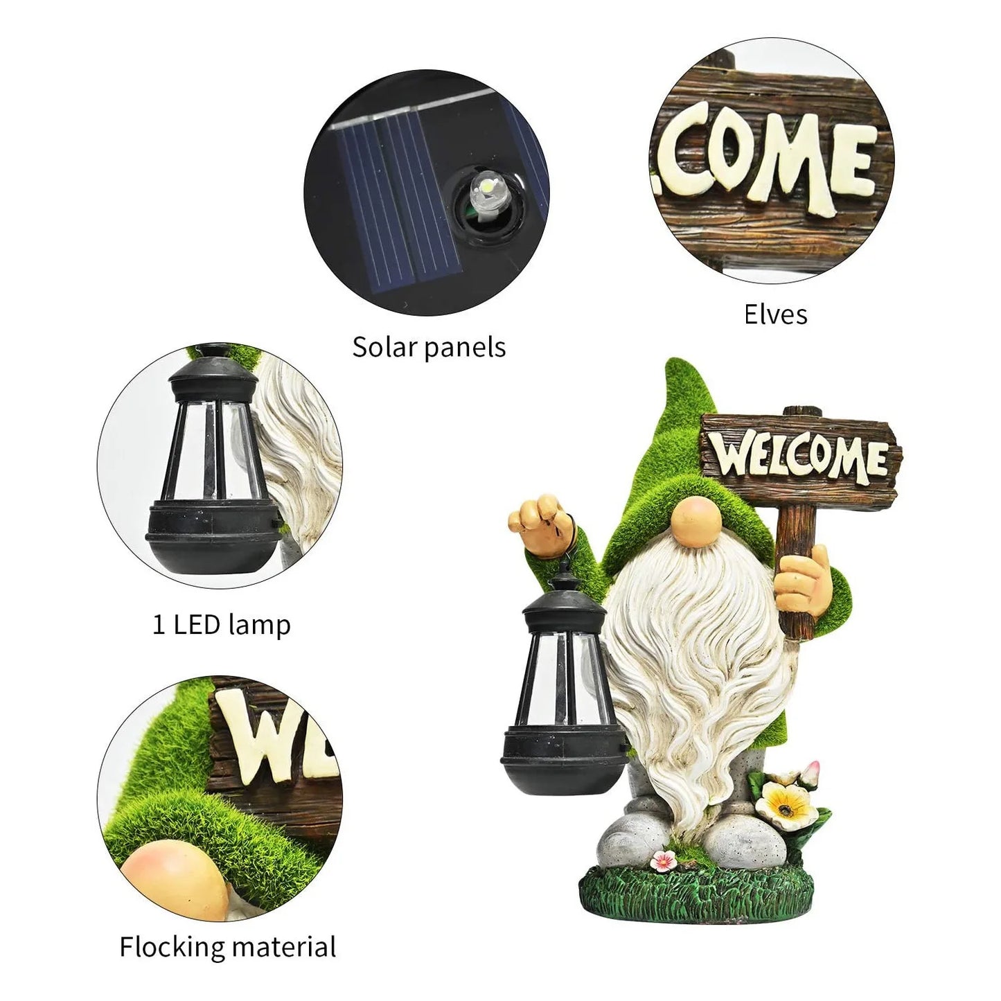 Solar Powered LED Garden Gnome Statue