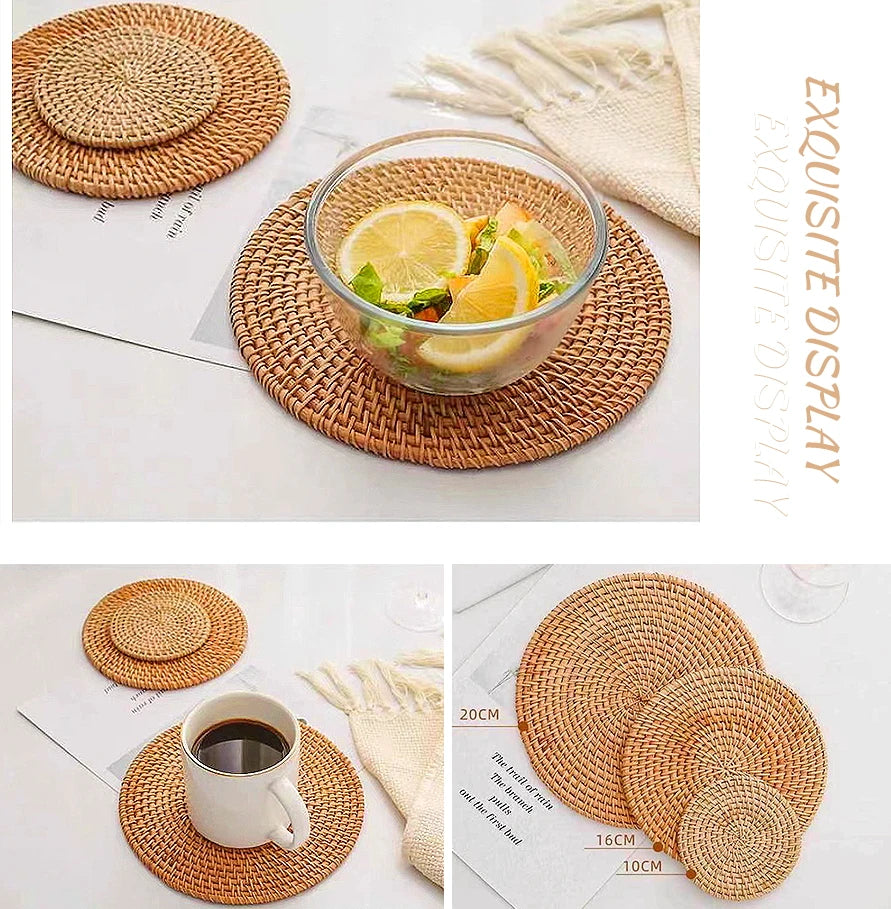 Round Natural Rattan Mat Coasters